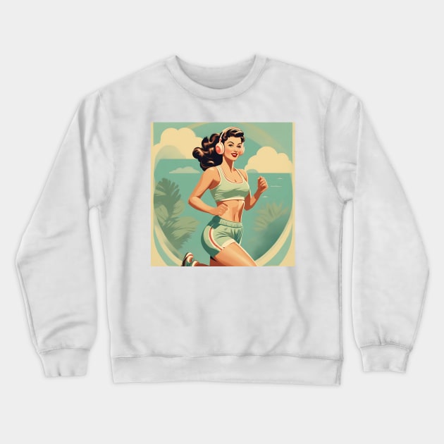 Jogging Beauty Vintage Fitness Lifestyle Pin Up Pace Crewneck Sweatshirt by di-age7
